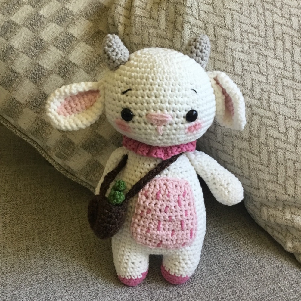 Handmade White and Pink Crochet Plush Lamb for Small Pets